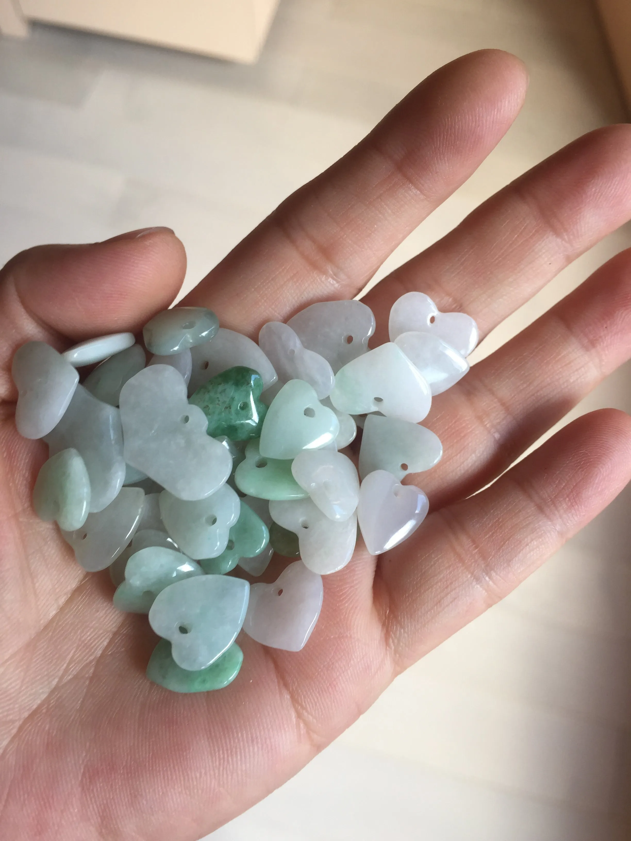 100% Natural type A light green white heart jadeite Jade beads earring group BP56 (add-on item, not for sale individually)