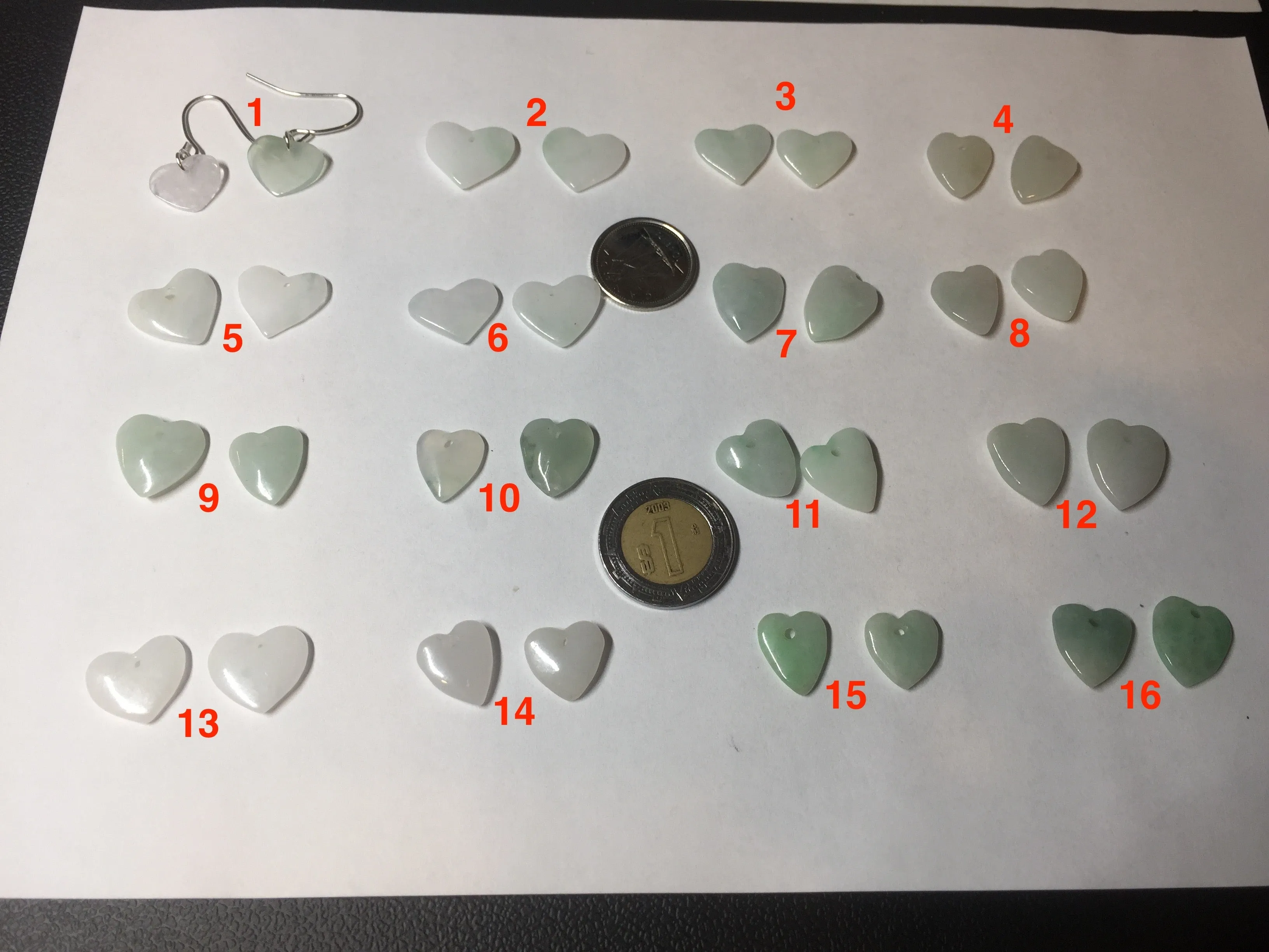 100% Natural type A light green white heart jadeite Jade beads earring group BP56 (add-on item, not for sale individually)