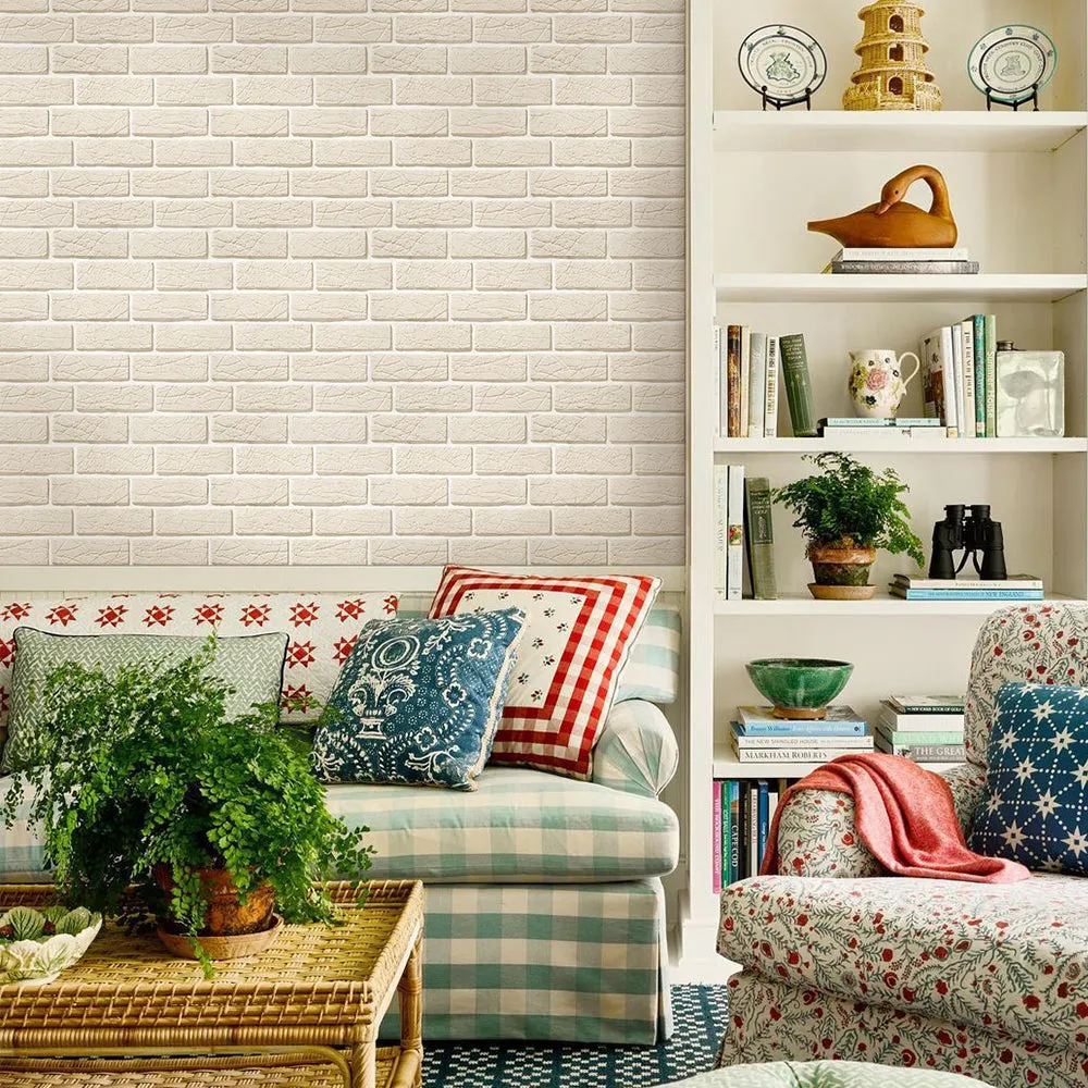 3D Beige Brick Peel and Stick Wall Tile