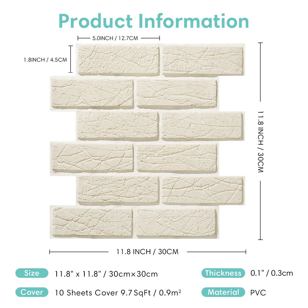 3D Beige Brick Peel and Stick Wall Tile