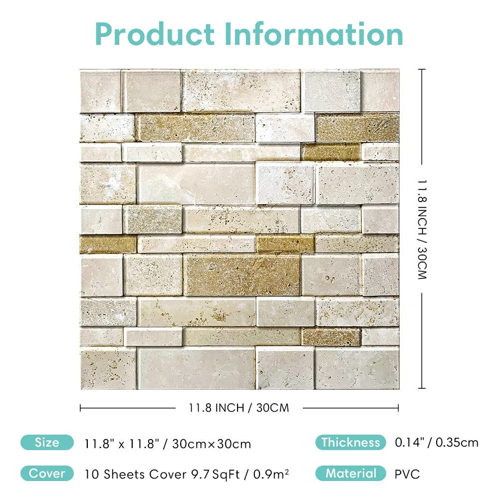 3D Beige Stacked Stone Peel and Stick Wall Tile