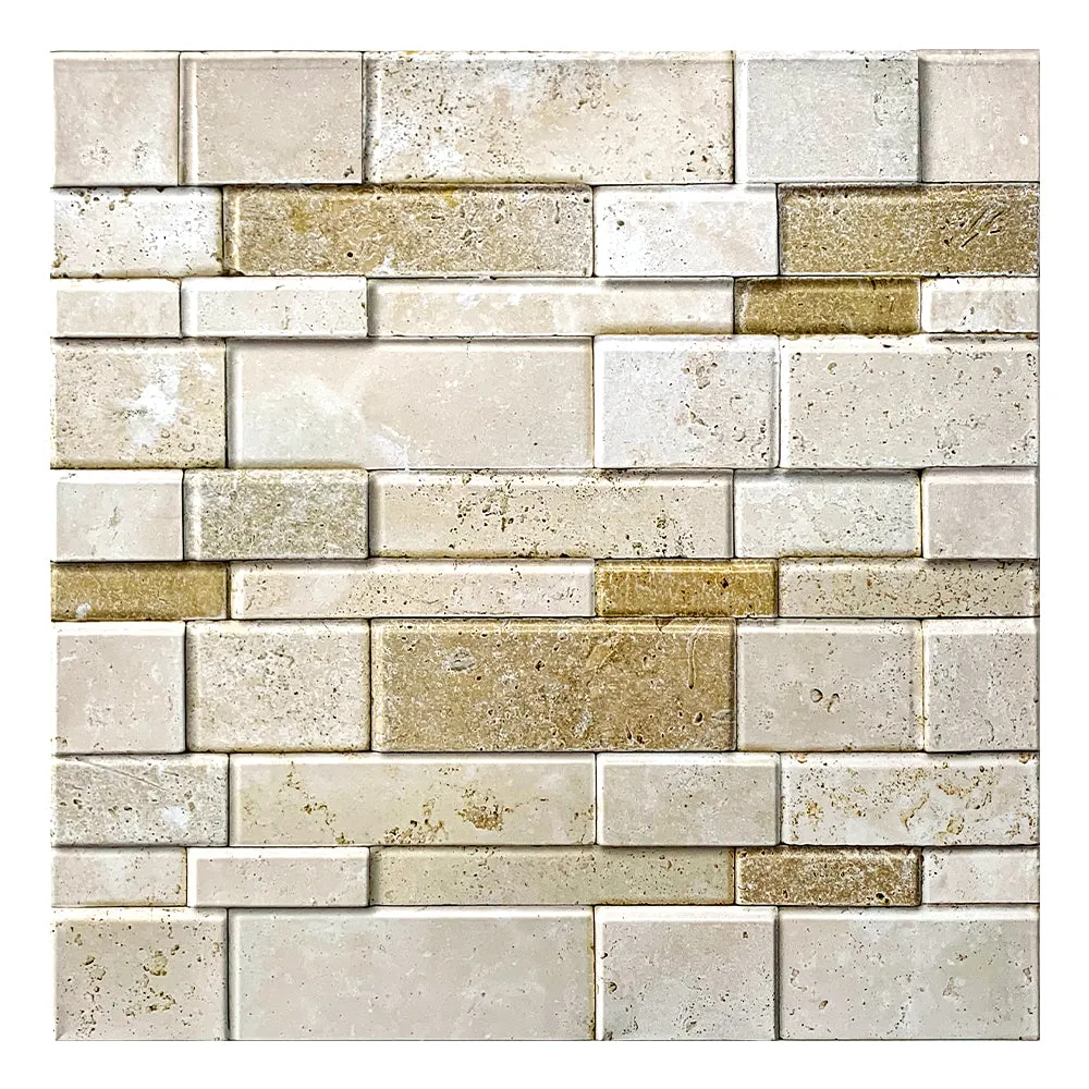 3D Beige Stacked Stone Peel and Stick Wall Tile