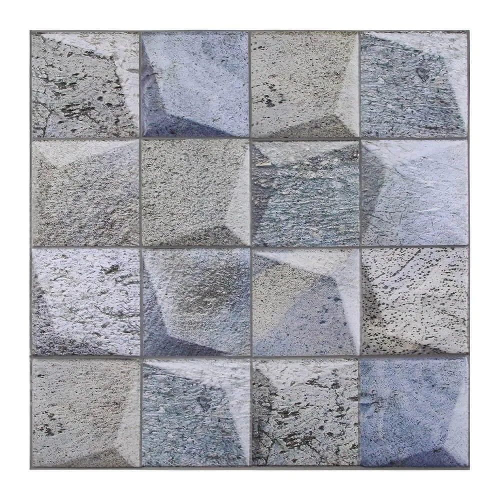 3D Blue and Gray Square Stone Peel and Stick Wall Tile