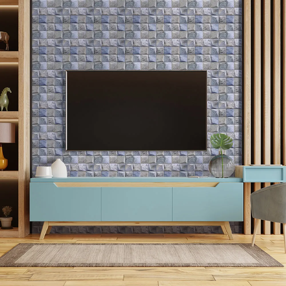 3D Blue and Gray Square Stone Peel and Stick Wall Tile