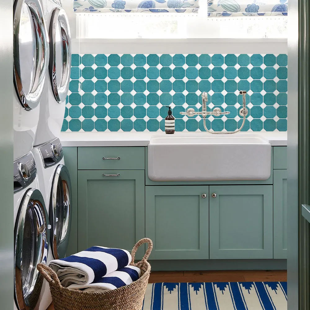 3D Blue and White Geometric Peel and Stick Wall Tile