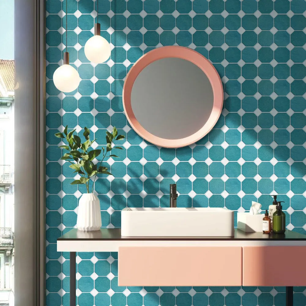 3D Blue and White Geometric Peel and Stick Wall Tile