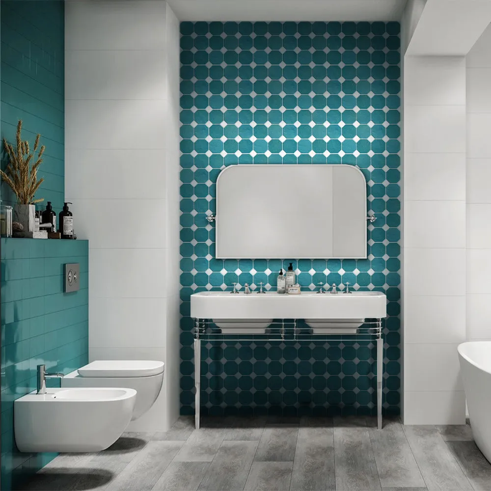 3D Blue and White Geometric Peel and Stick Wall Tile