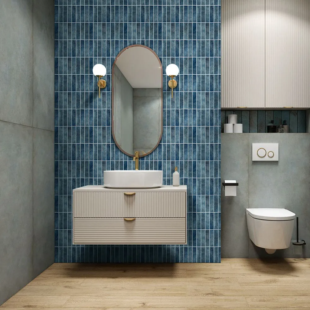 3D Blue Matt Straight Linear Mosaic Peel and Stick Wall Tile