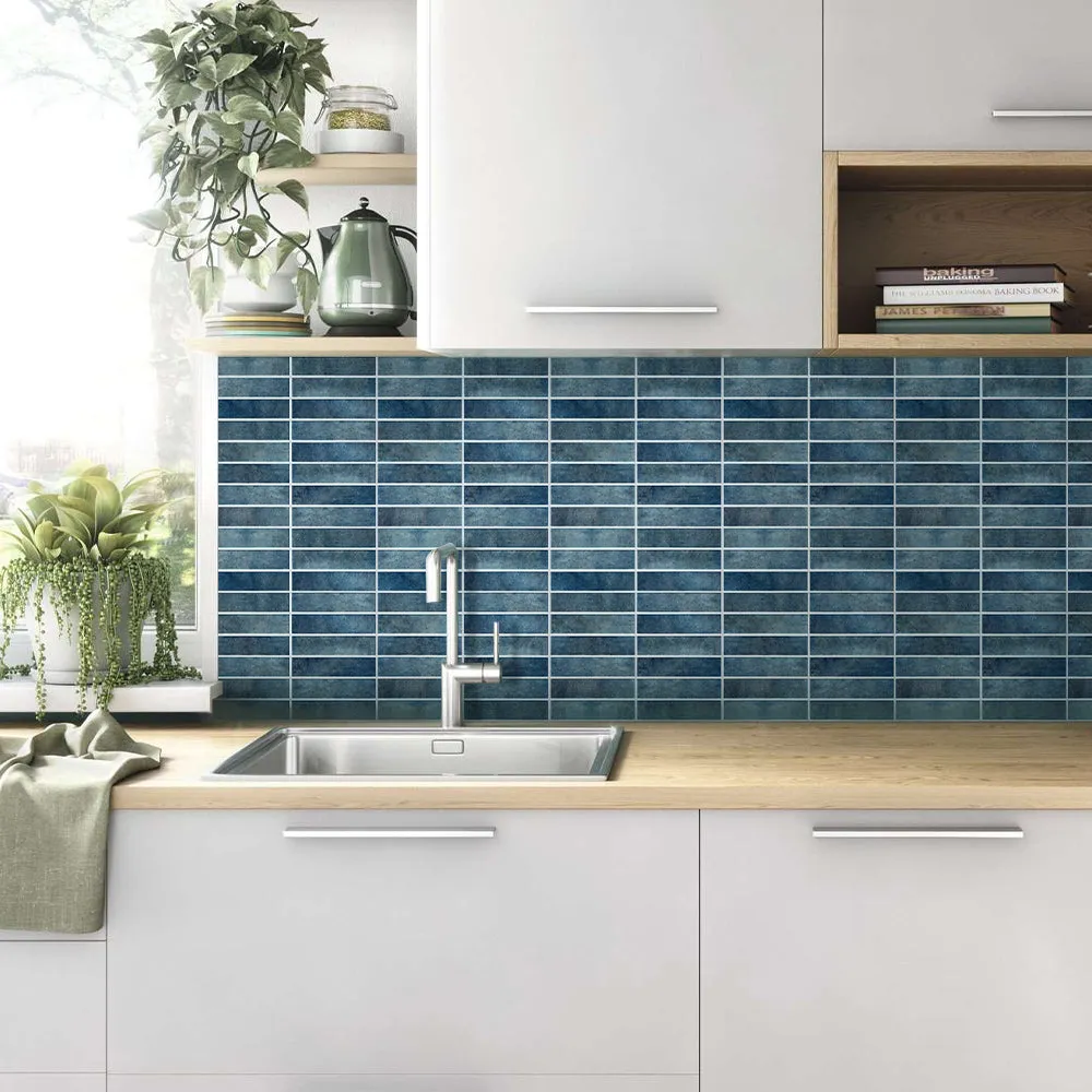 3D Blue Matt Straight Linear Mosaic Peel and Stick Wall Tile