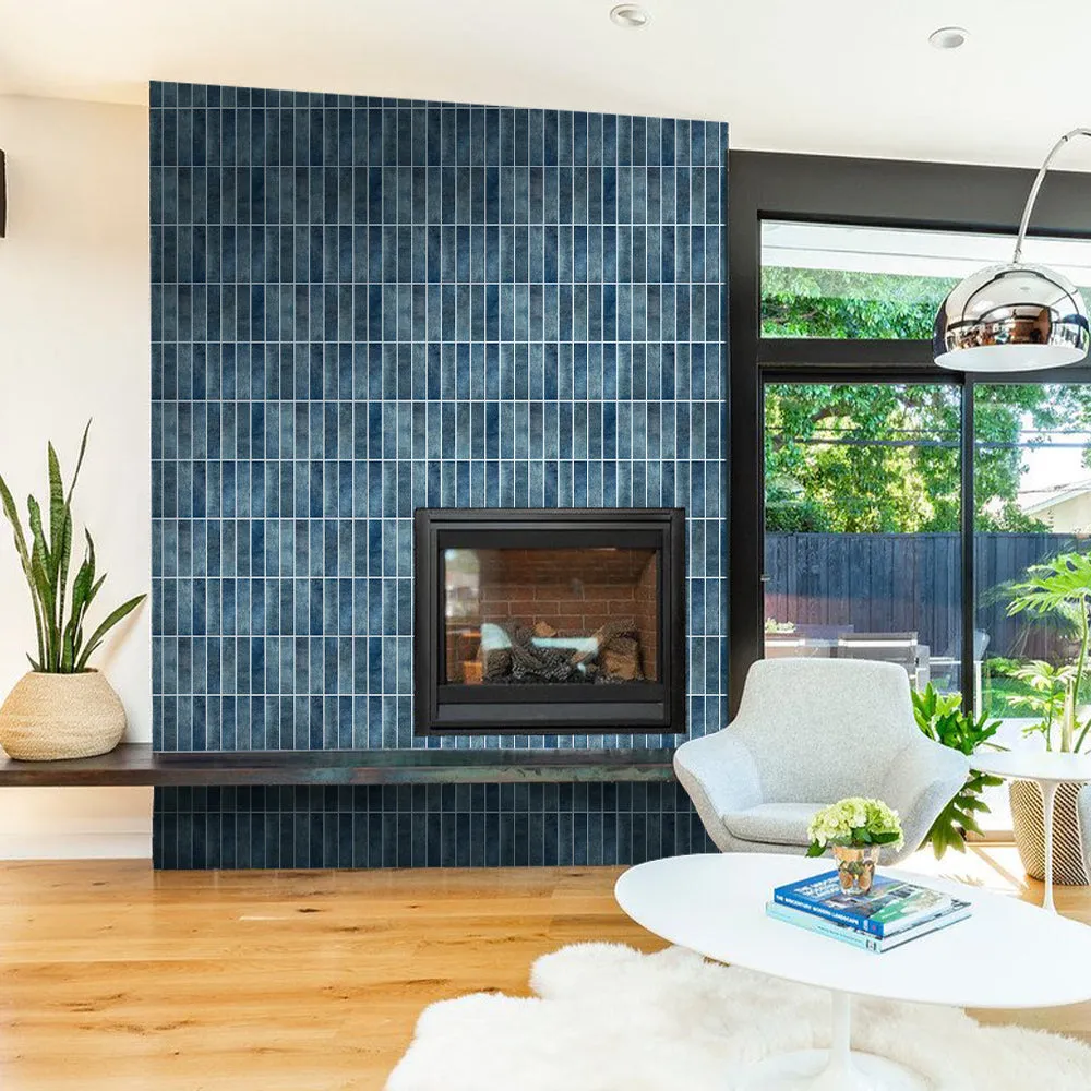 3D Blue Matt Straight Linear Mosaic Peel and Stick Wall Tile