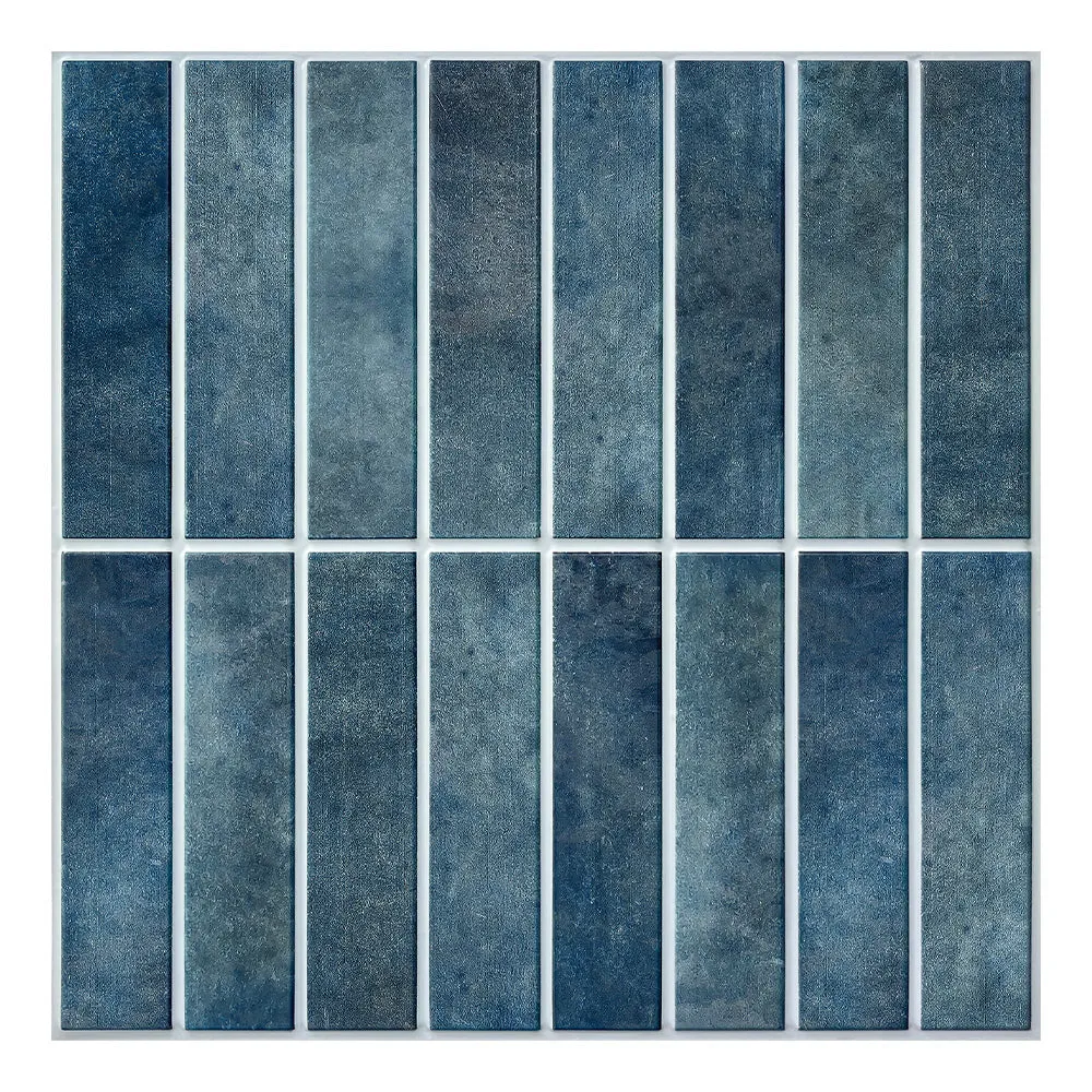 3D Blue Matt Straight Linear Mosaic Peel and Stick Wall Tile