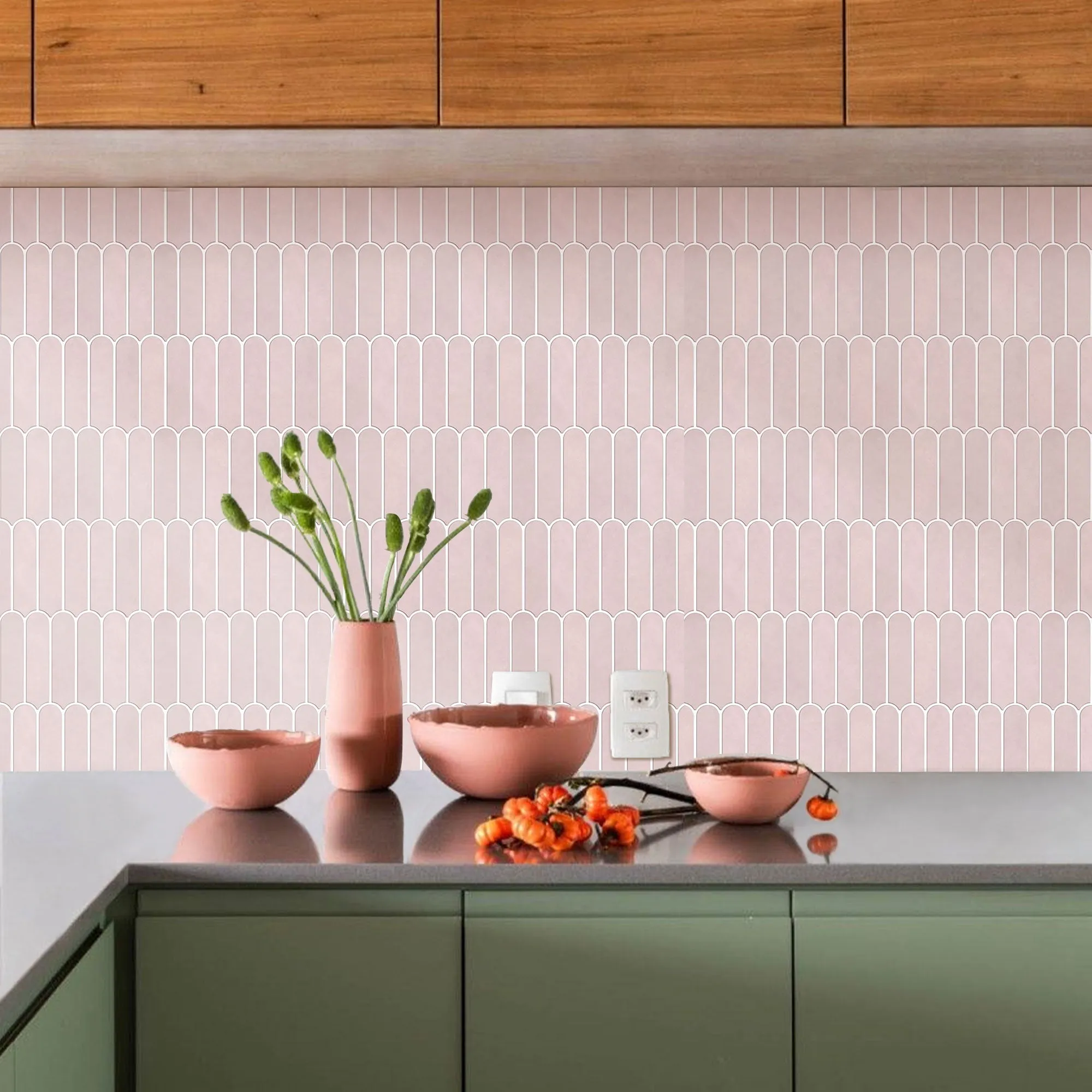 3D Blush Pink Fish Scale Peel and Stick Wall Tile