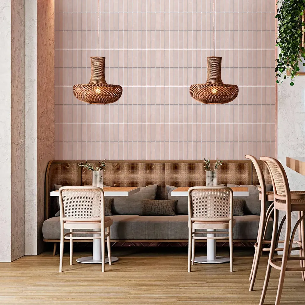 3D Blush Pink Matt Straight Linear Mosaic Peel and Stick Wall Tile