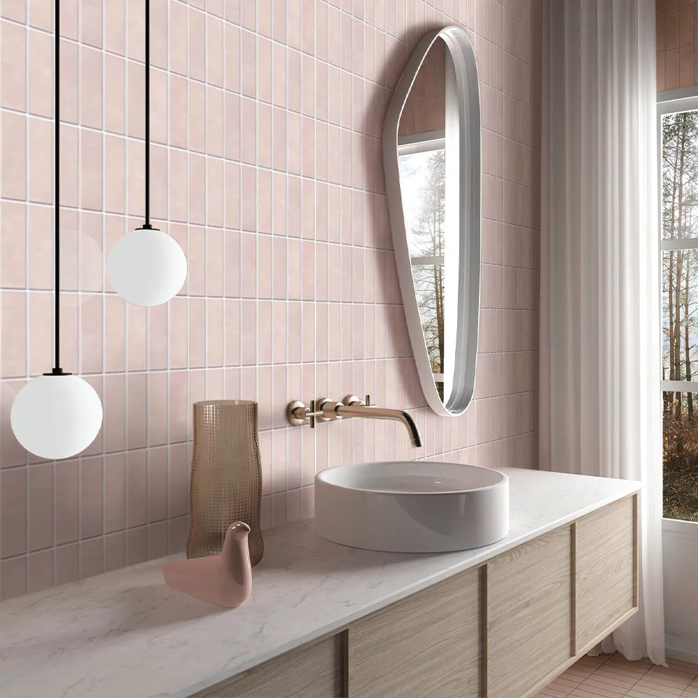 3D Blush Pink Matt Straight Linear Mosaic Peel and Stick Wall Tile