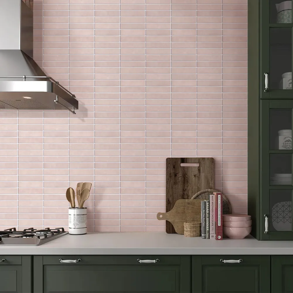 3D Blush Pink Matt Straight Linear Mosaic Peel and Stick Wall Tile