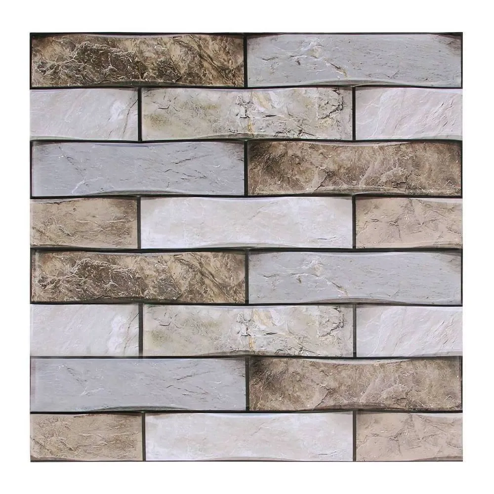 3D Brown and White Stone Peel and Stick Wall Tile