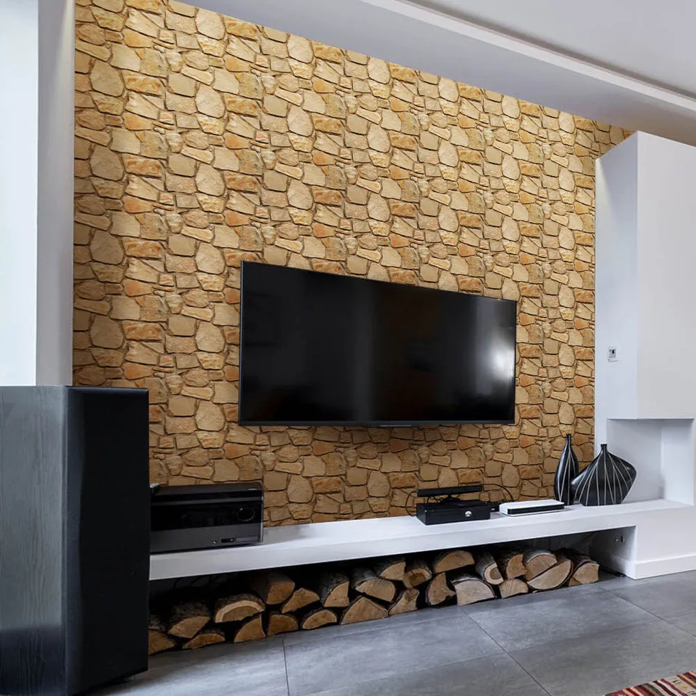 3D Brown Fieldstone Peel and Stick Wall Tile