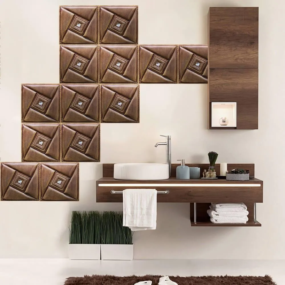 3D Brown Leather Peel and Stick Wall Tile