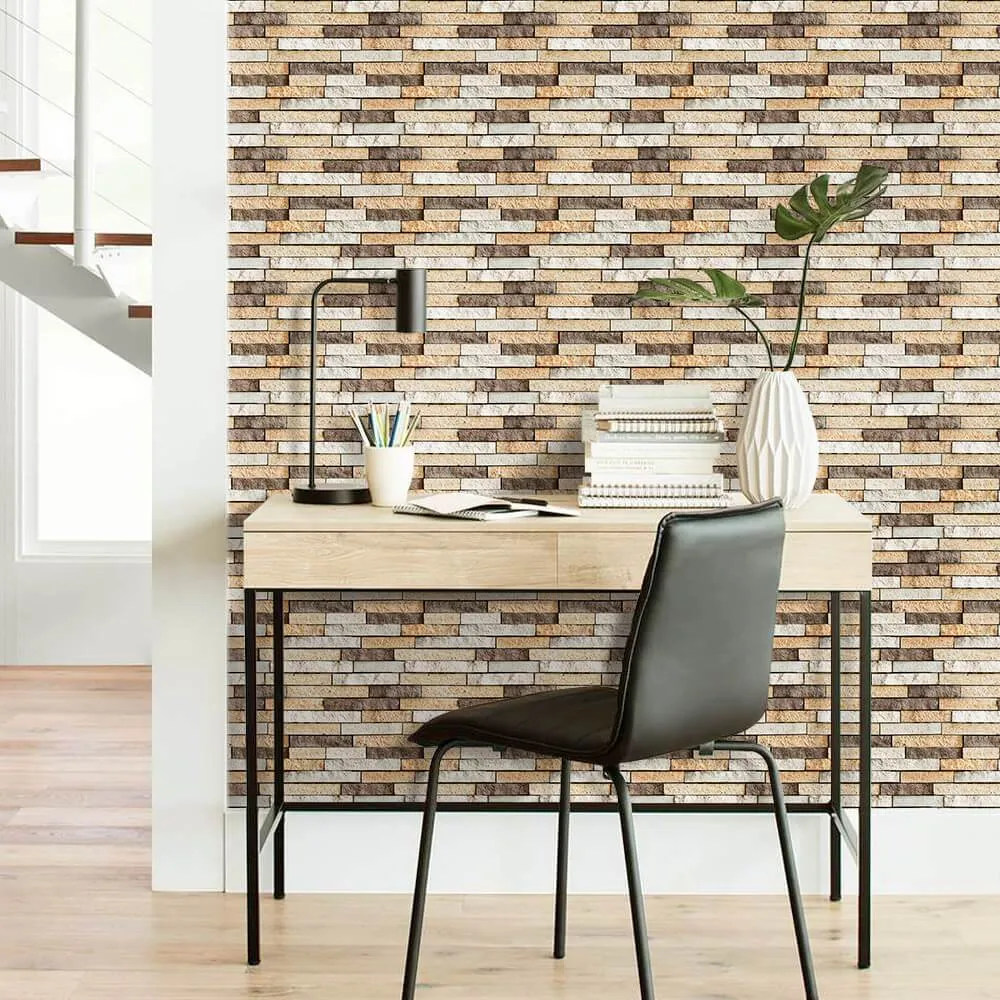 3D Brown Ledge Stone Peel and Stick Wall Tile