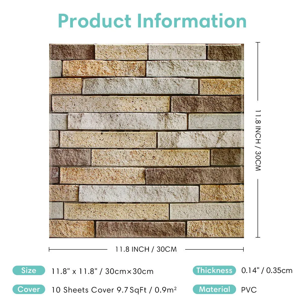 3D Brown Ledge Stone Peel and Stick Wall Tile