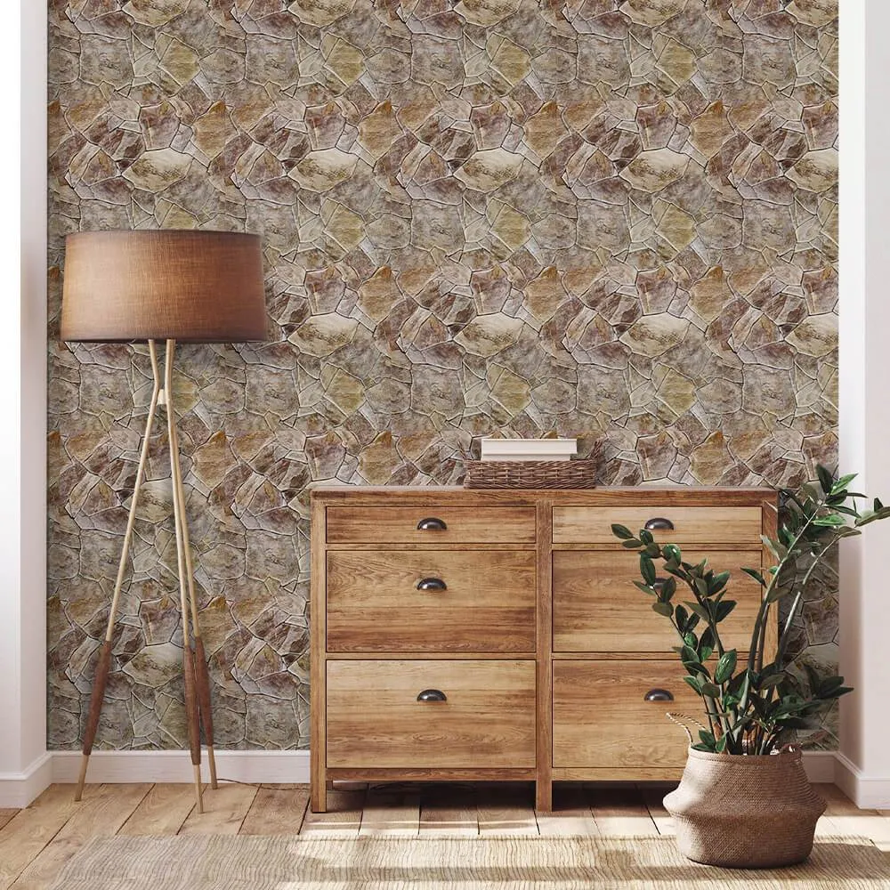 3D Brown Rubble Stone Peel and Stick Wall Tile