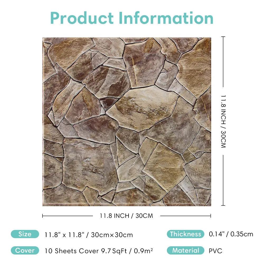 3D Brown Rubble Stone Peel and Stick Wall Tile