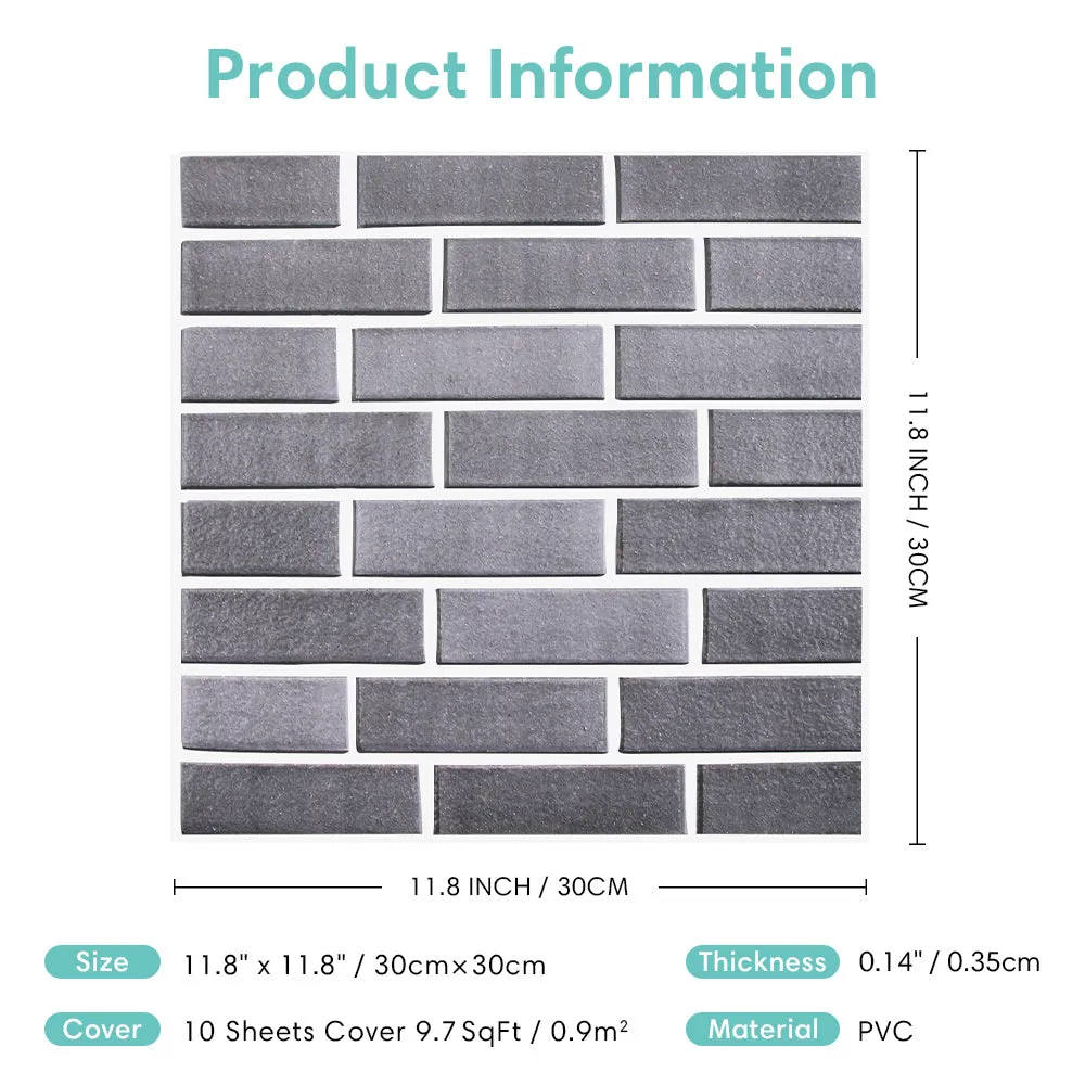 3D Classic Gray Brick Peel and Stick Wall Tile