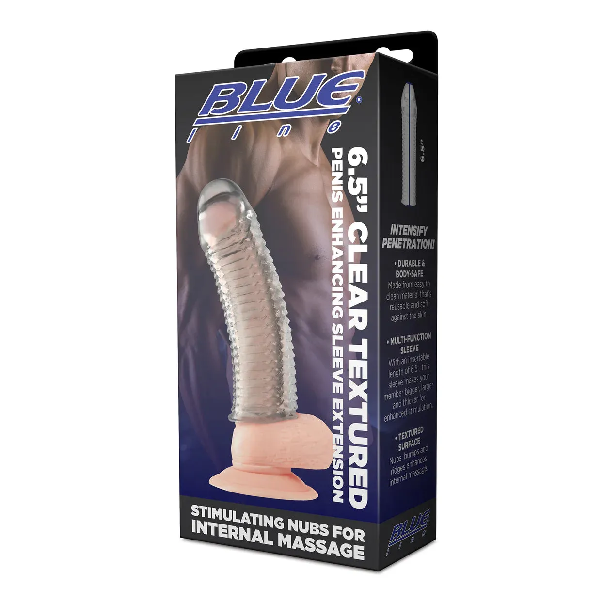 6.5" Clear Textured Penis Enhancing Sleeve Extension by Blue Line