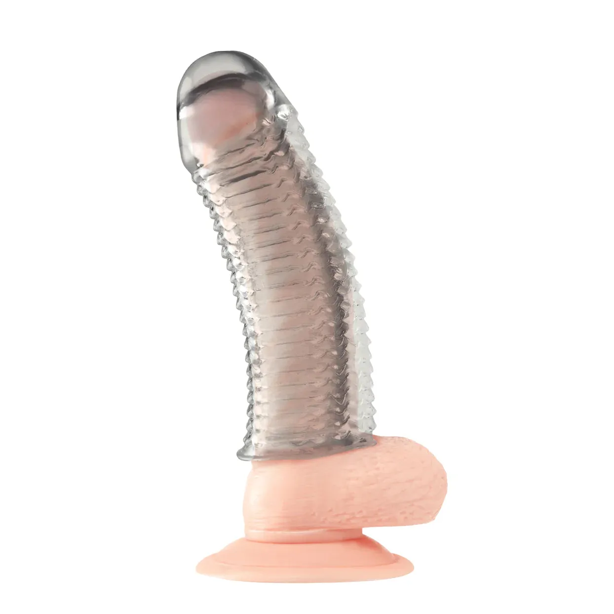 6.5" Clear Textured Penis Enhancing Sleeve Extension by Blue Line