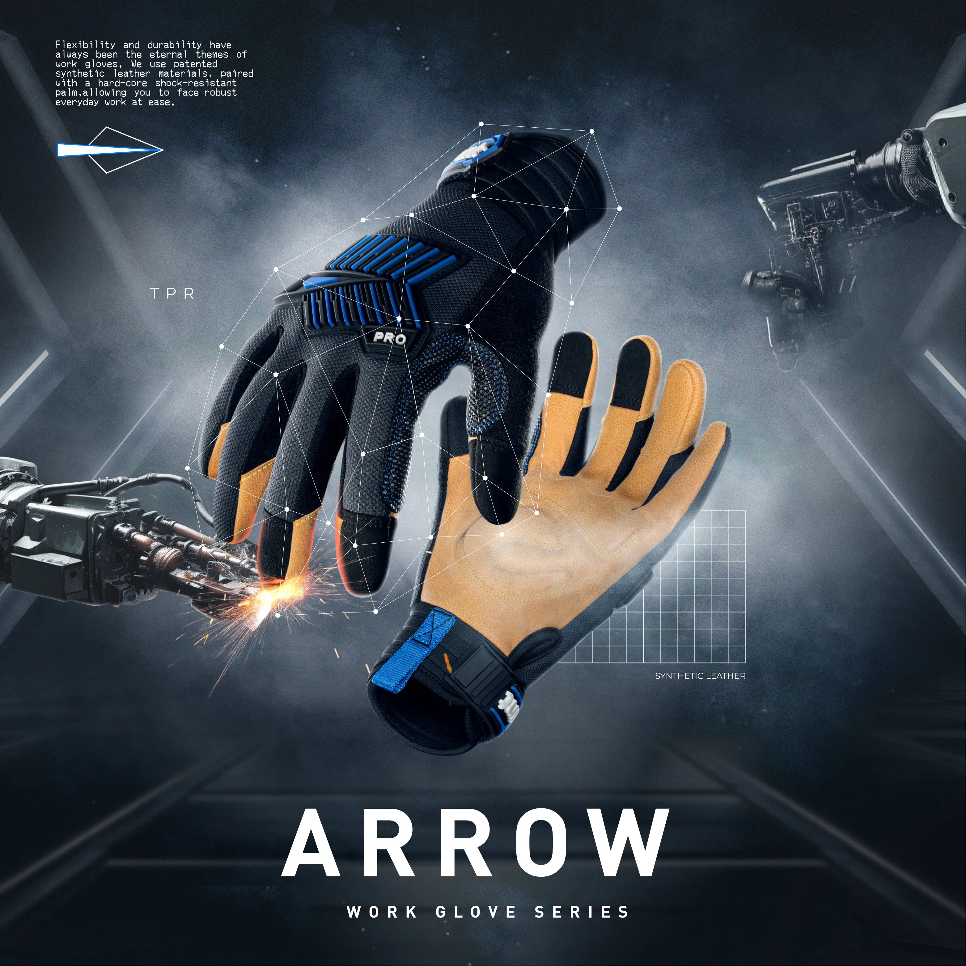 Arrow Pro Mechanic Gloves Heavy Duty, with Impact Protection, High Dexterity and Abrasion Resistance