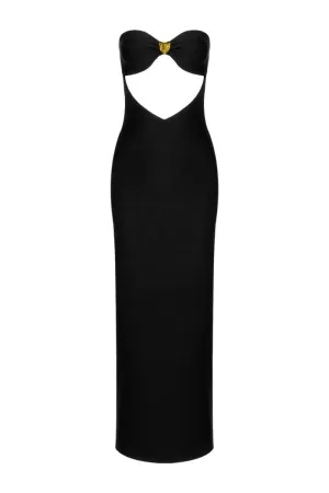 BLACK BOW NECKLINE MAXI DRESS