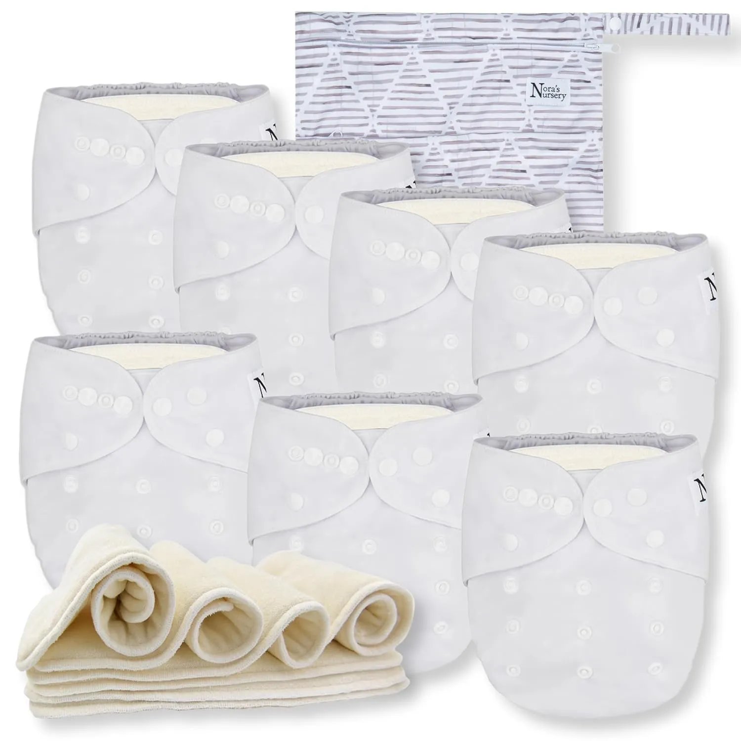 Cloth Diapers 7 Pack with 7 Inserts & 1 Wet Bag, Waterproof Cover, Washable, Reusable & One Size Adjustable Pocket Diapers for Newborns and Toddlers