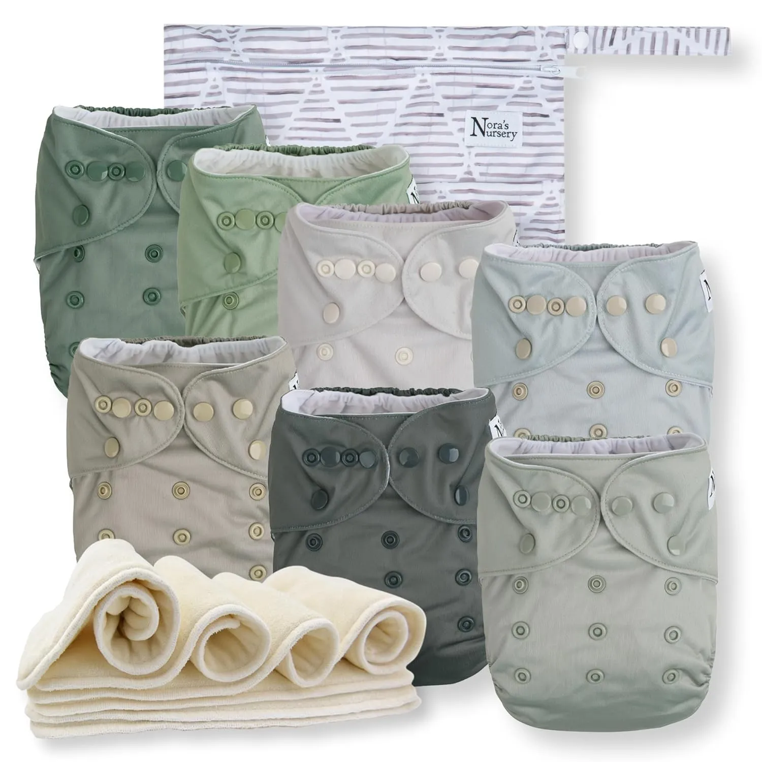 Cloth Diapers 7 Pack with 7 Inserts & 1 Wet Bag, Waterproof Cover, Washable, Reusable & One Size Adjustable Pocket Diapers for Newborns and Toddlers