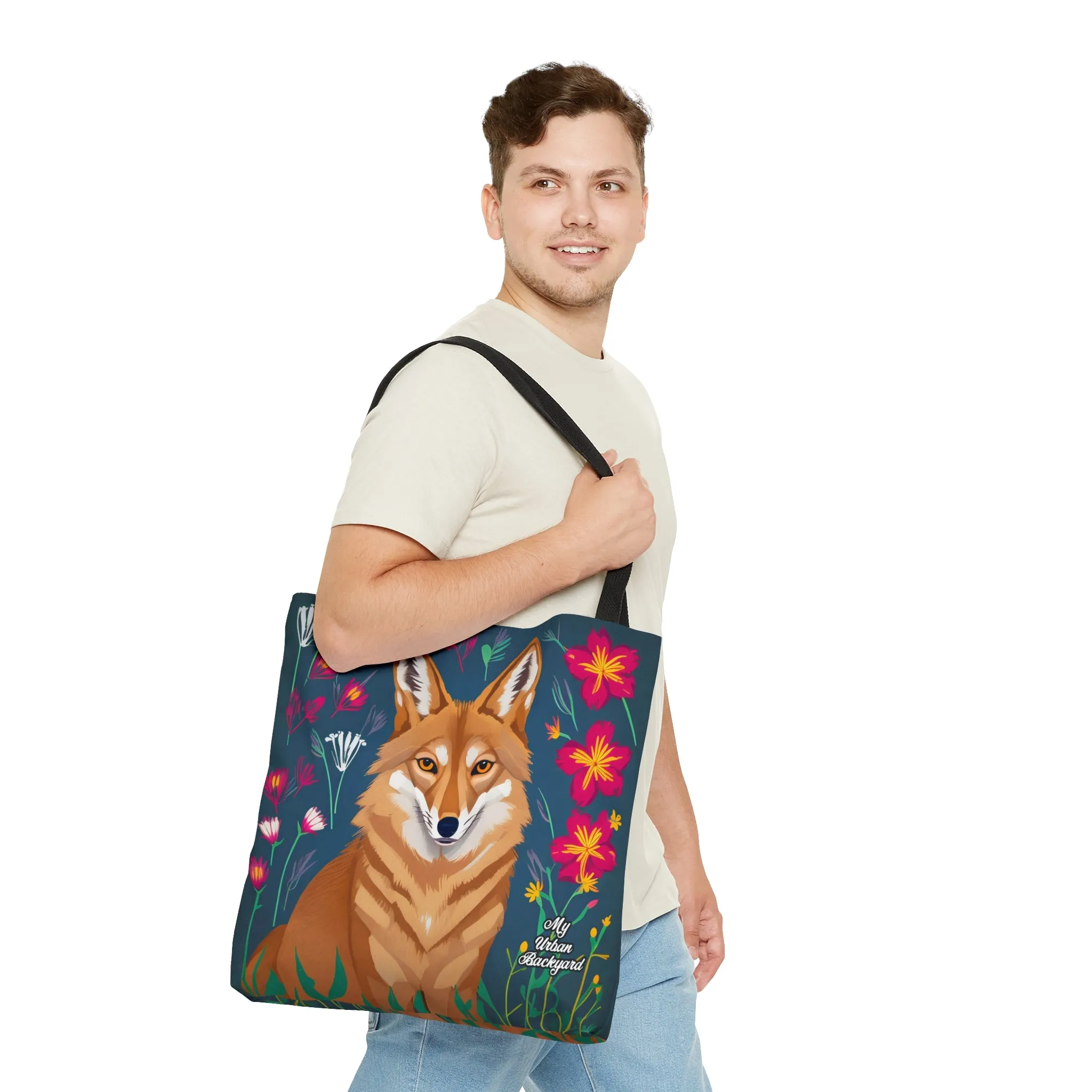 Coyote w Red Flowers, Tote Bag for Everyday Use - Durable and Functional