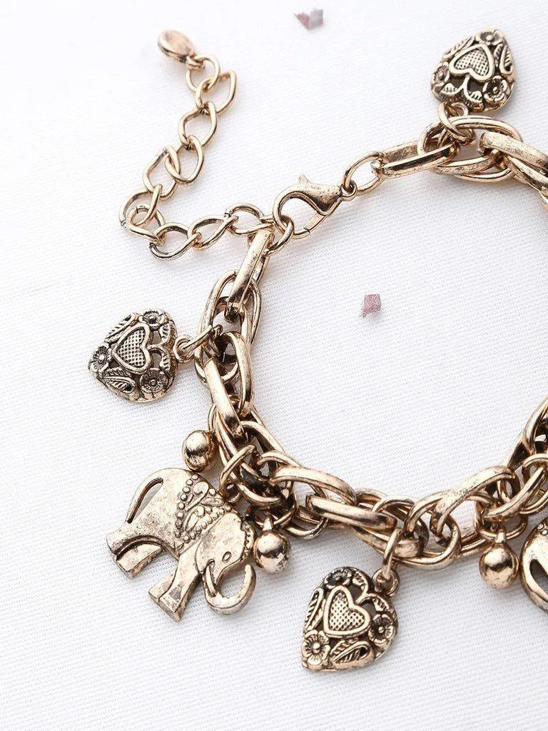 Elephant And Heart Shaped Charm Bracelet