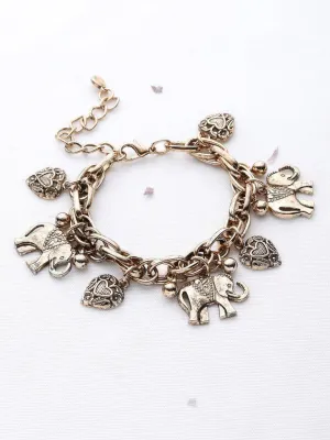 Elephant And Heart Shaped Charm Bracelet