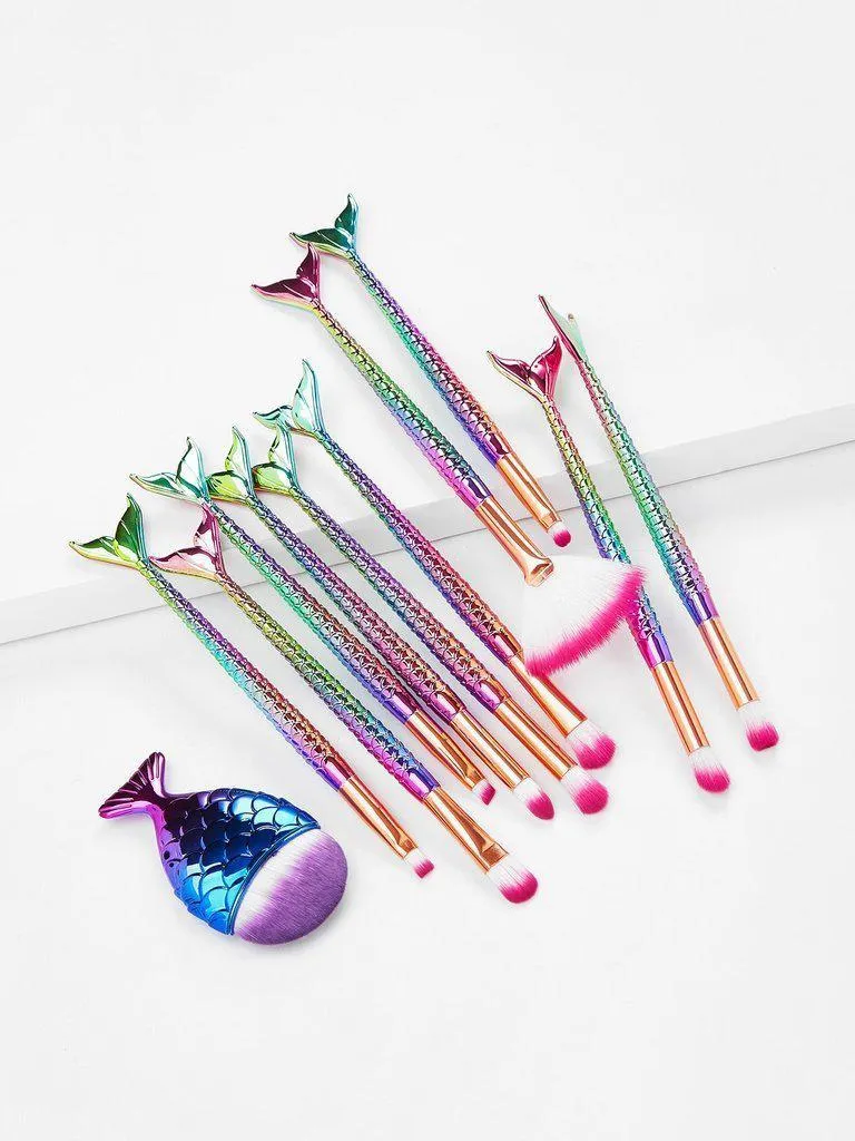 Fish Shaped Ombre Handle Eye Brush 11pcs