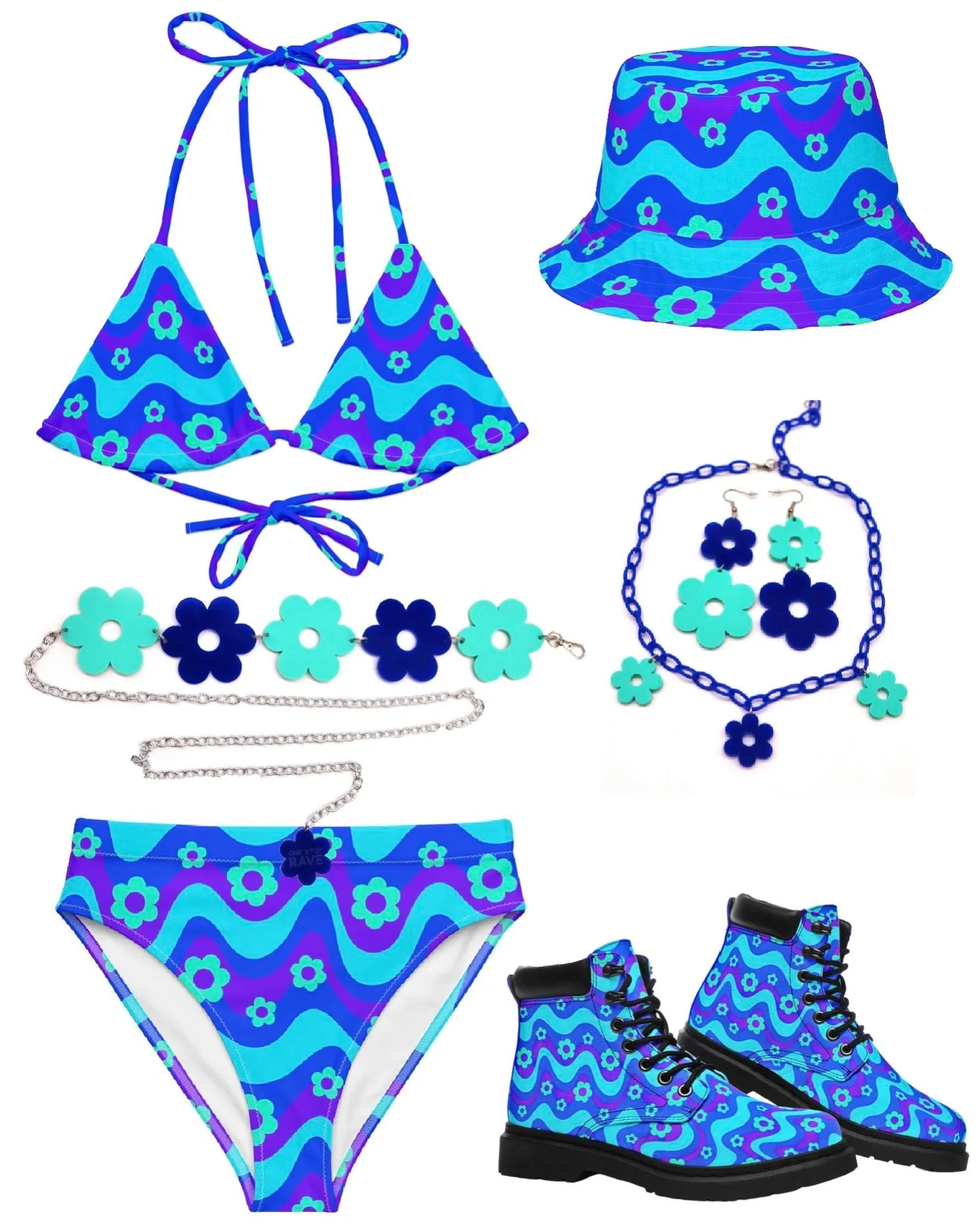 Flower Power Blue Bikini Top