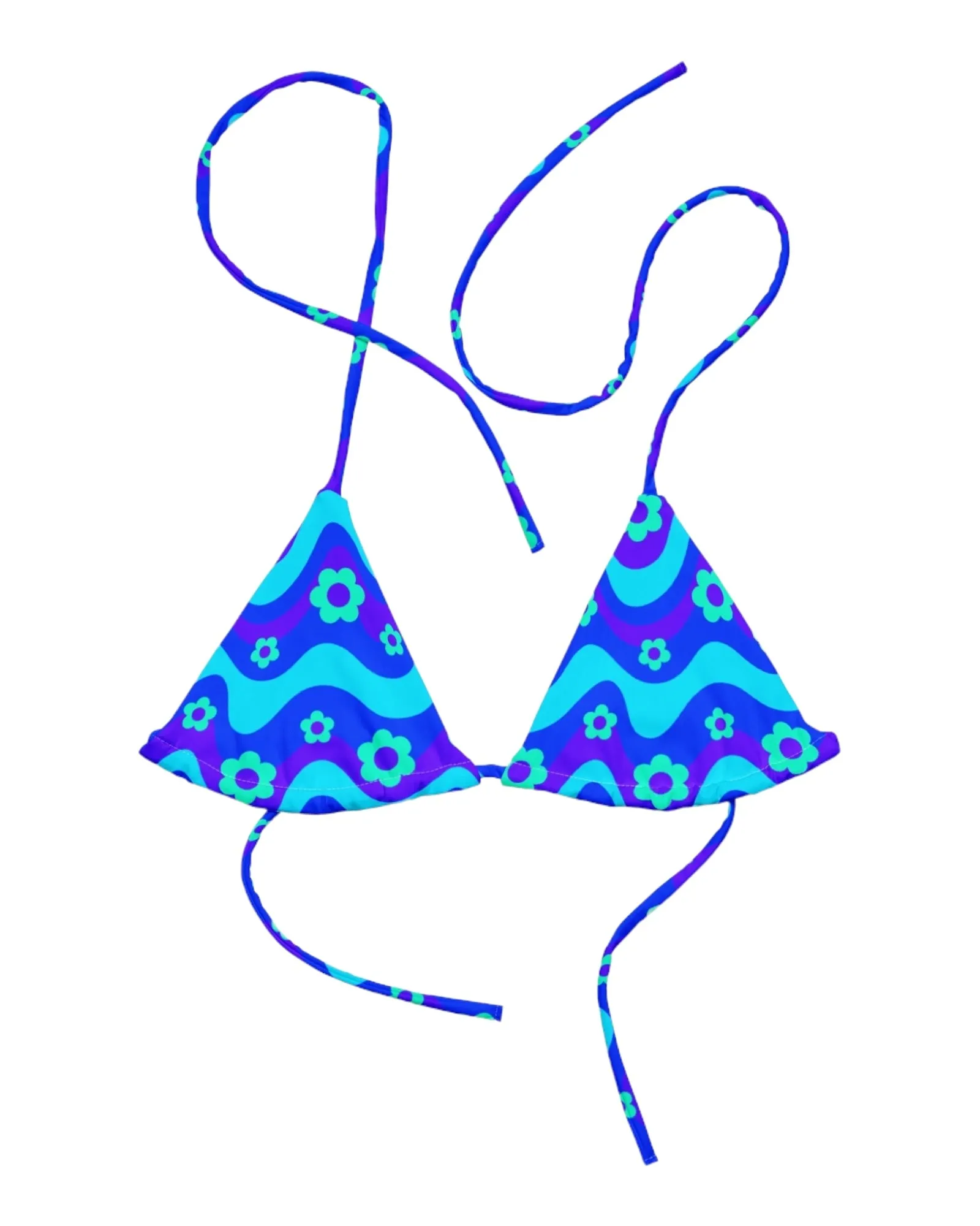 Flower Power Blue Bikini Top