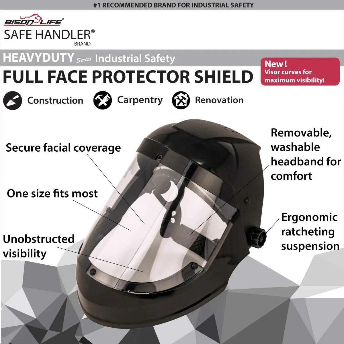 Full Face Protector Face Shield, Reusable, Secure Protection, Black