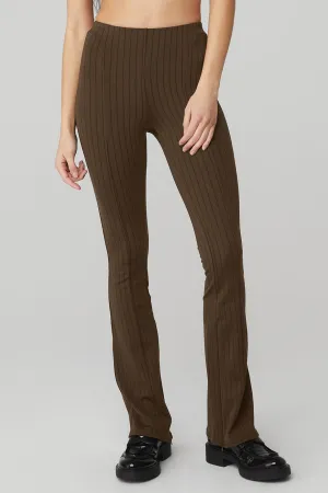 High-Waist Pinstripe Zip It Flare Legging - Espresso/Black