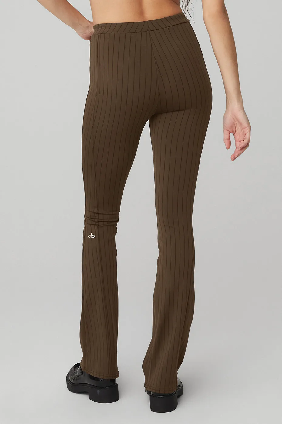 High-Waist Pinstripe Zip It Flare Legging - Espresso/Black