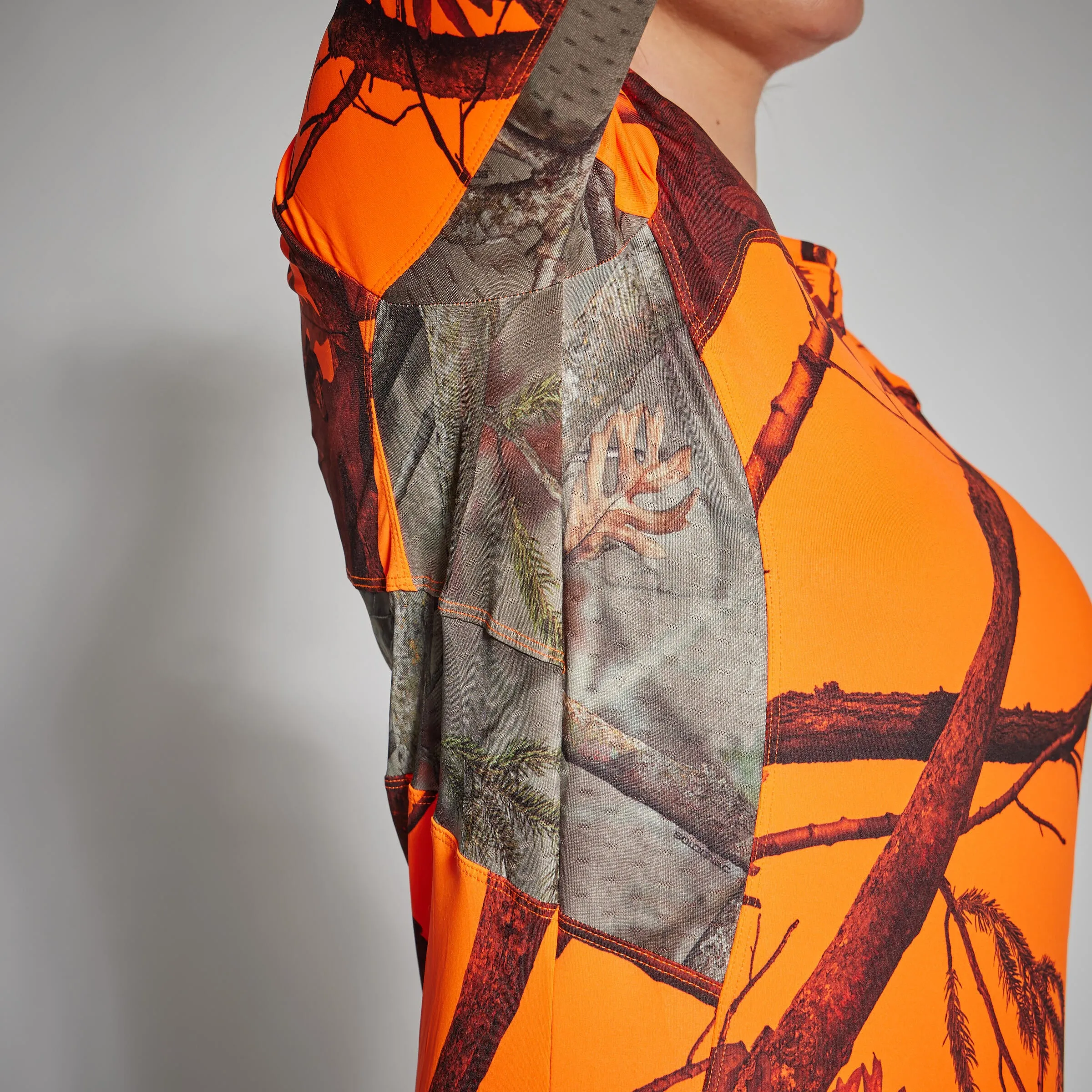 Hunting shirt with long sleeves 500 women's low noise breathable camouflage/orange SOLOGNAC , neon orange psa