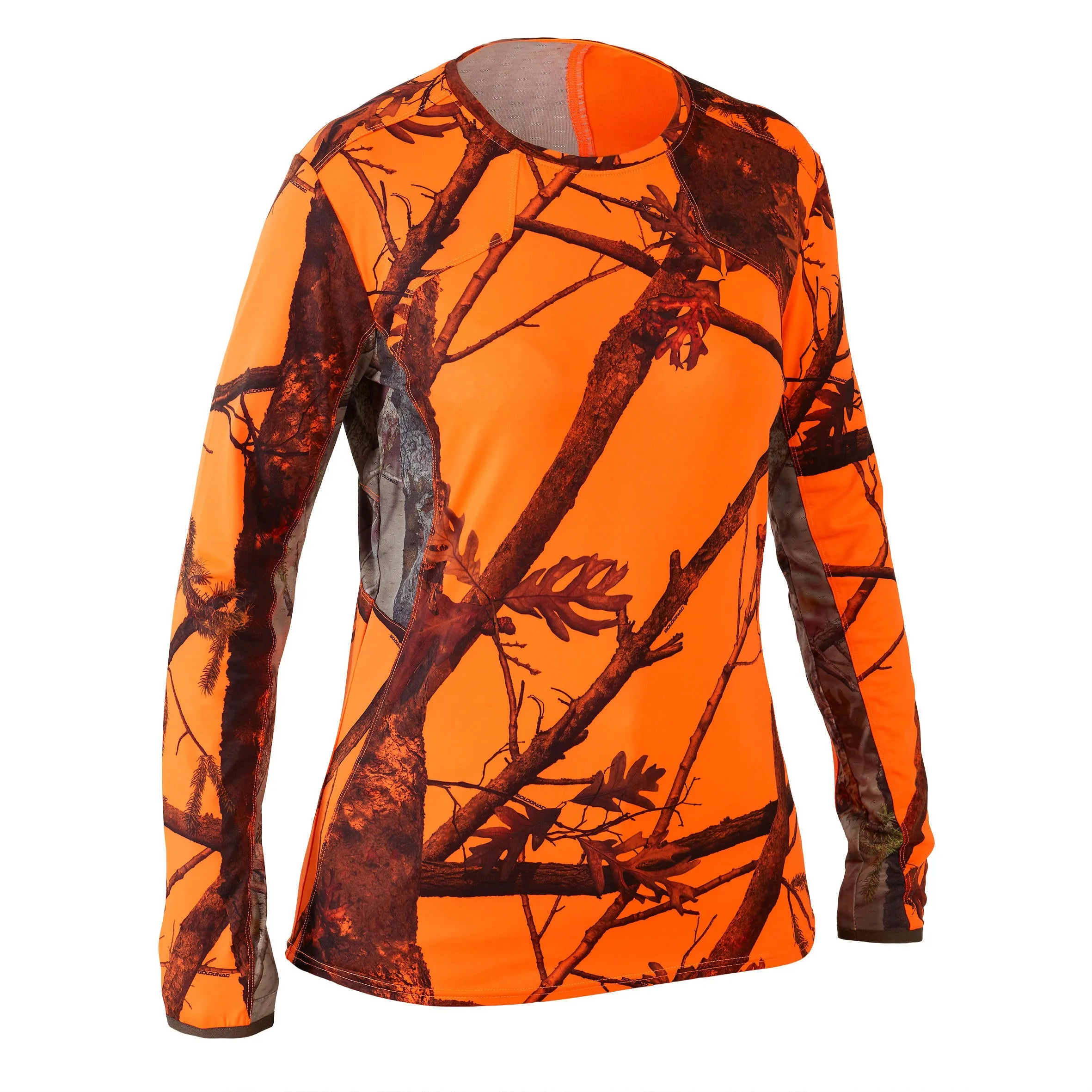 Hunting shirt with long sleeves 500 women's low noise breathable camouflage/orange SOLOGNAC , neon orange psa