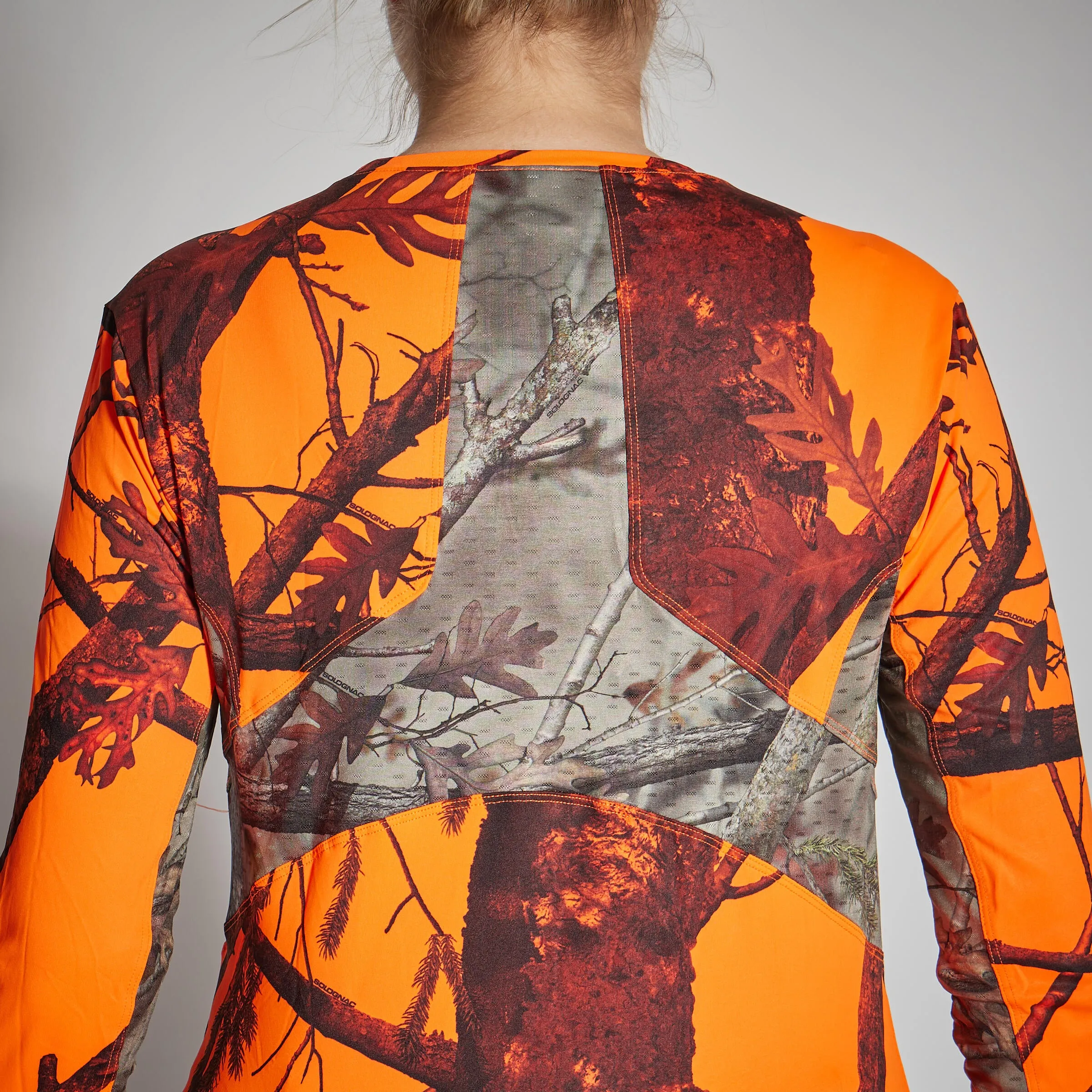 Hunting shirt with long sleeves 500 women's low noise breathable camouflage/orange SOLOGNAC , neon orange psa