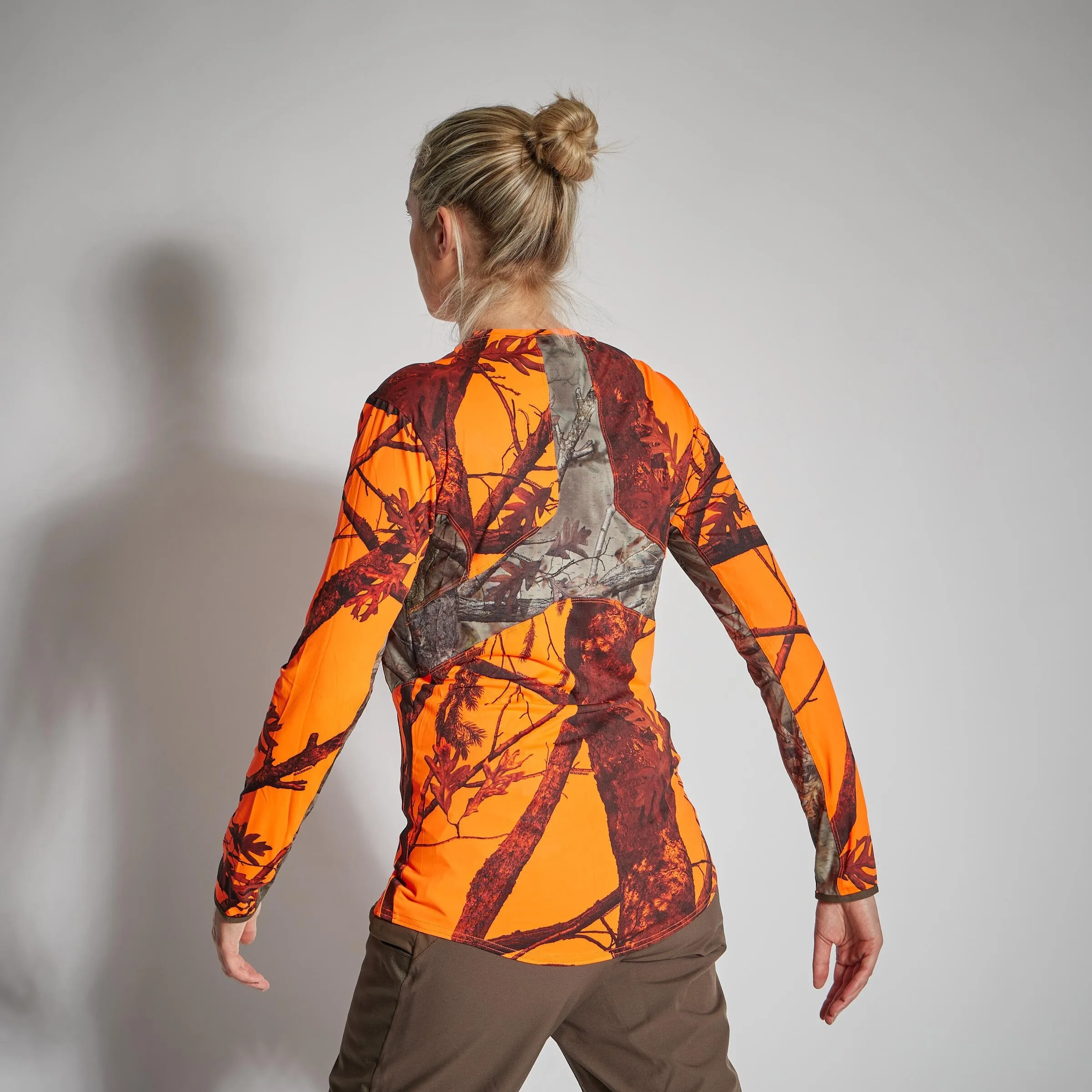 Hunting shirt with long sleeves 500 women's low noise breathable camouflage/orange SOLOGNAC , neon orange psa