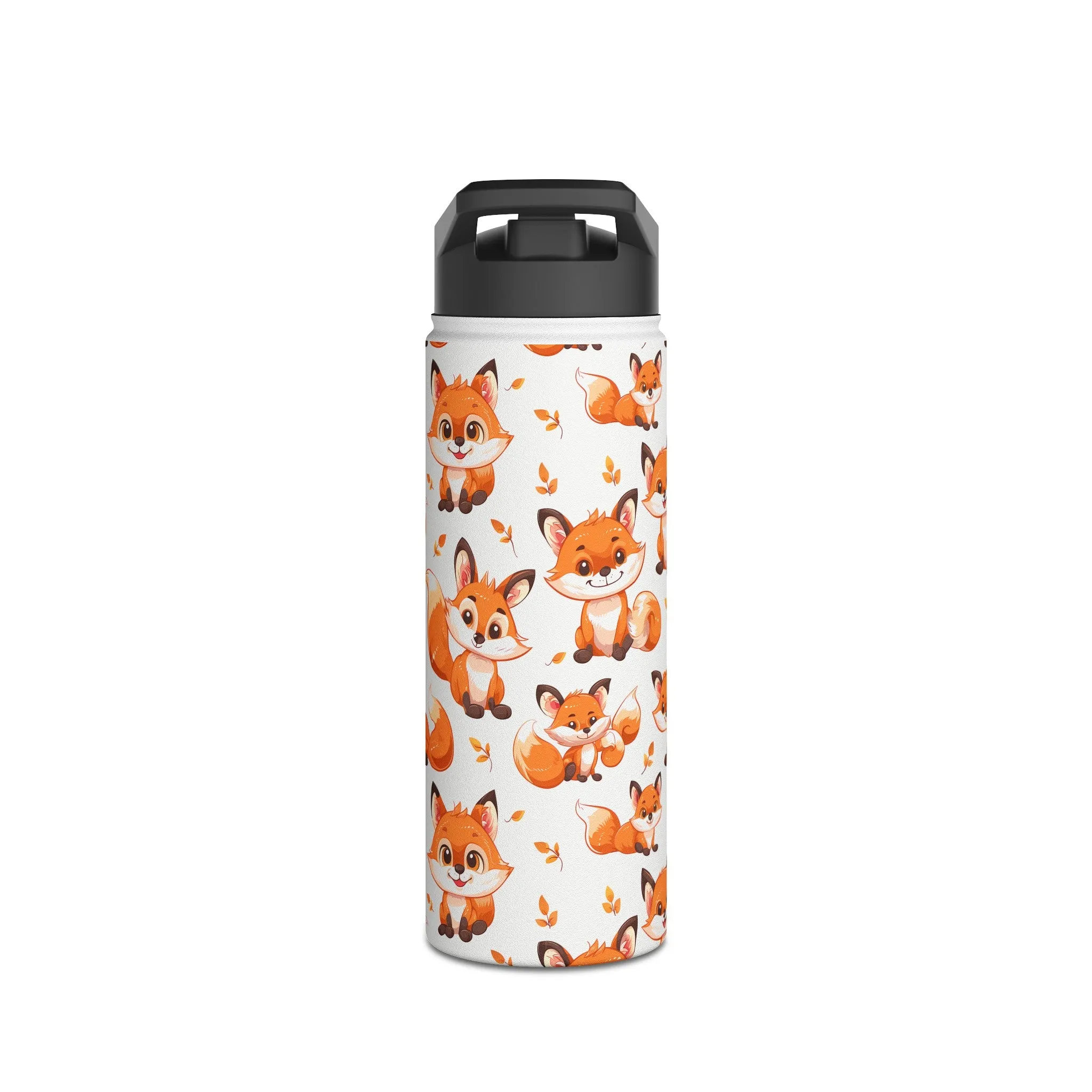 Insulated Water Bottle Thermos, 18oz, Cute Baby Foxes - Double Walled Stainless Steel, Keeps Drinks Hot or Cold