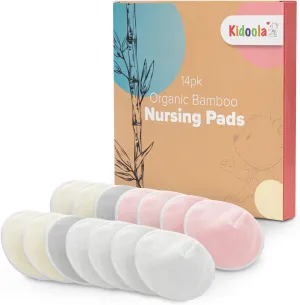 KIDOOLA Organic Bamboo Nursing Pads – Pack of 14 Reusable & Ultra-Absorbent Breast Pads with 3-Layer Leak-Proof Protection – Essential Nursing Pads for Breastfeeding