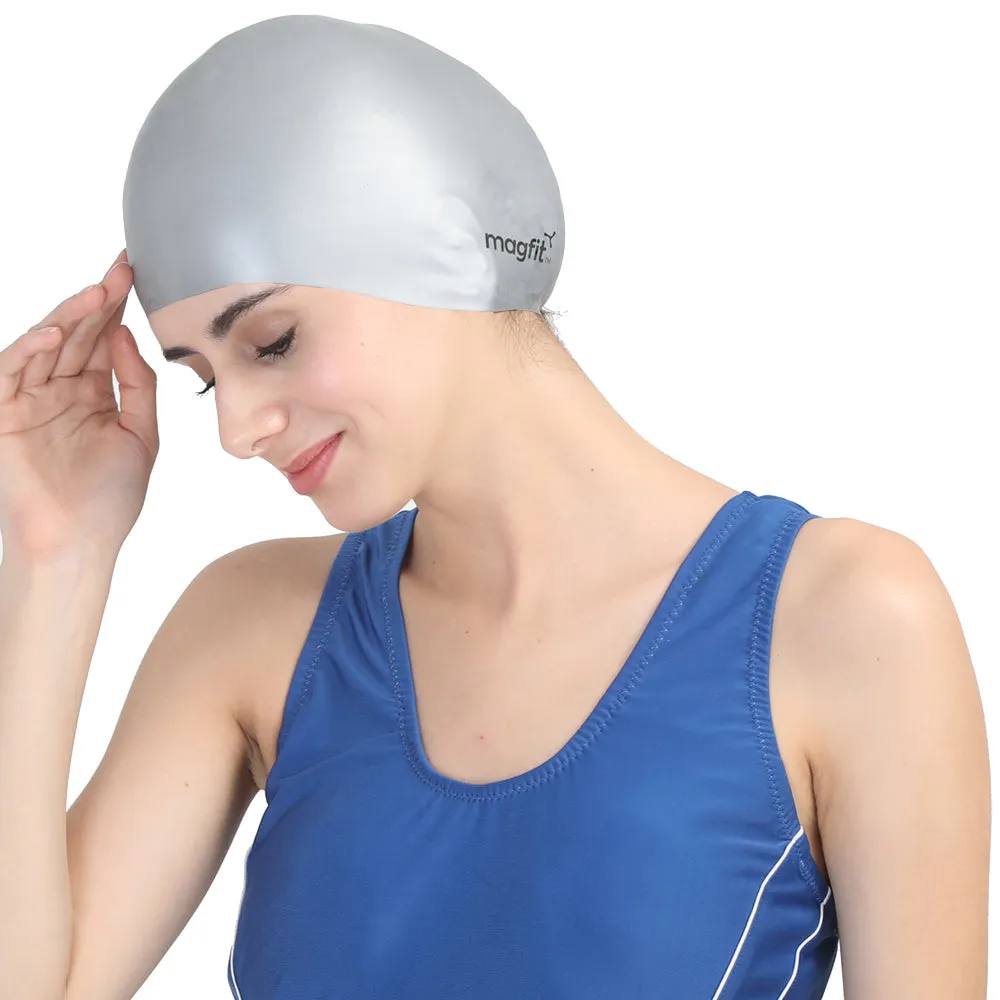 Magfit Unisex Long Hair Swimming Cap (Silver)