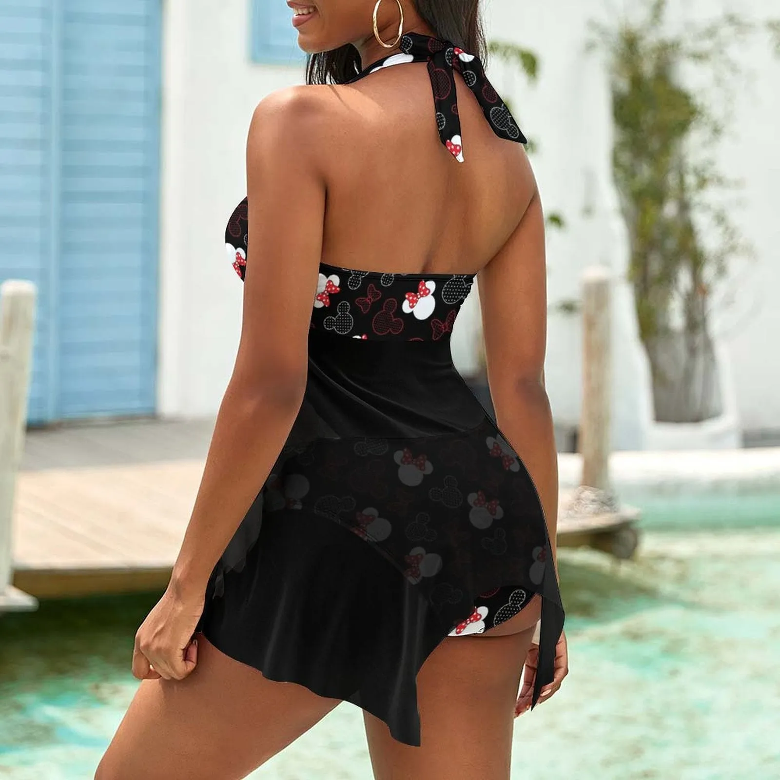 Mickey And Minnie Dots Women's Split Skirt Swimsuit